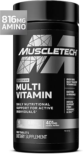 Muscletech Platinum Multivitamin – High-Potency Daily Supplement with 18 Vitamins & Minerals for Immune Support & Workout Recovery (180 Capsules)