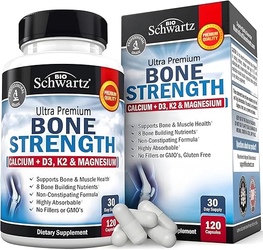 High Absorption Bone Strength Supplement – 9-in-1 Calcium, Magnesium, D3, K2 Complex for Bone, Joint & Muscle Support (1 Month Supply)