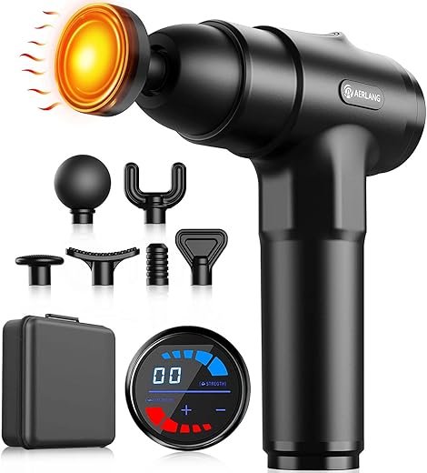 Best Deep Tissue Massage Tools for Recovery in 2025 3 AERLANG Heated Massage Gun – Deep Tissue Muscle Massager for Back & Neck with 7 Heads & LCD