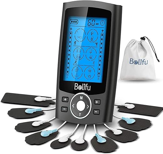 5 Effective Rehab Equipment for Muscle Recovery 5 Belifu Dual Channel TENS EMS Unit – 24 Modes Muscle Stimulator for Pain Relief with 10 Pads & Storage Bag