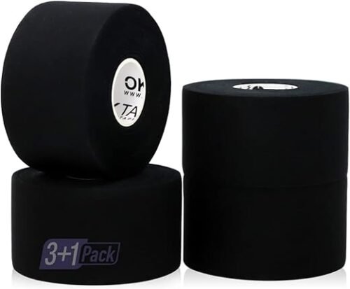 OK TAPE Athletic Sports Tape – 4 Pack, 45ft Rolls for Wrists, Ankles, Fingers & Gear Wraps – Strong Adhesion, No Residue (Black)